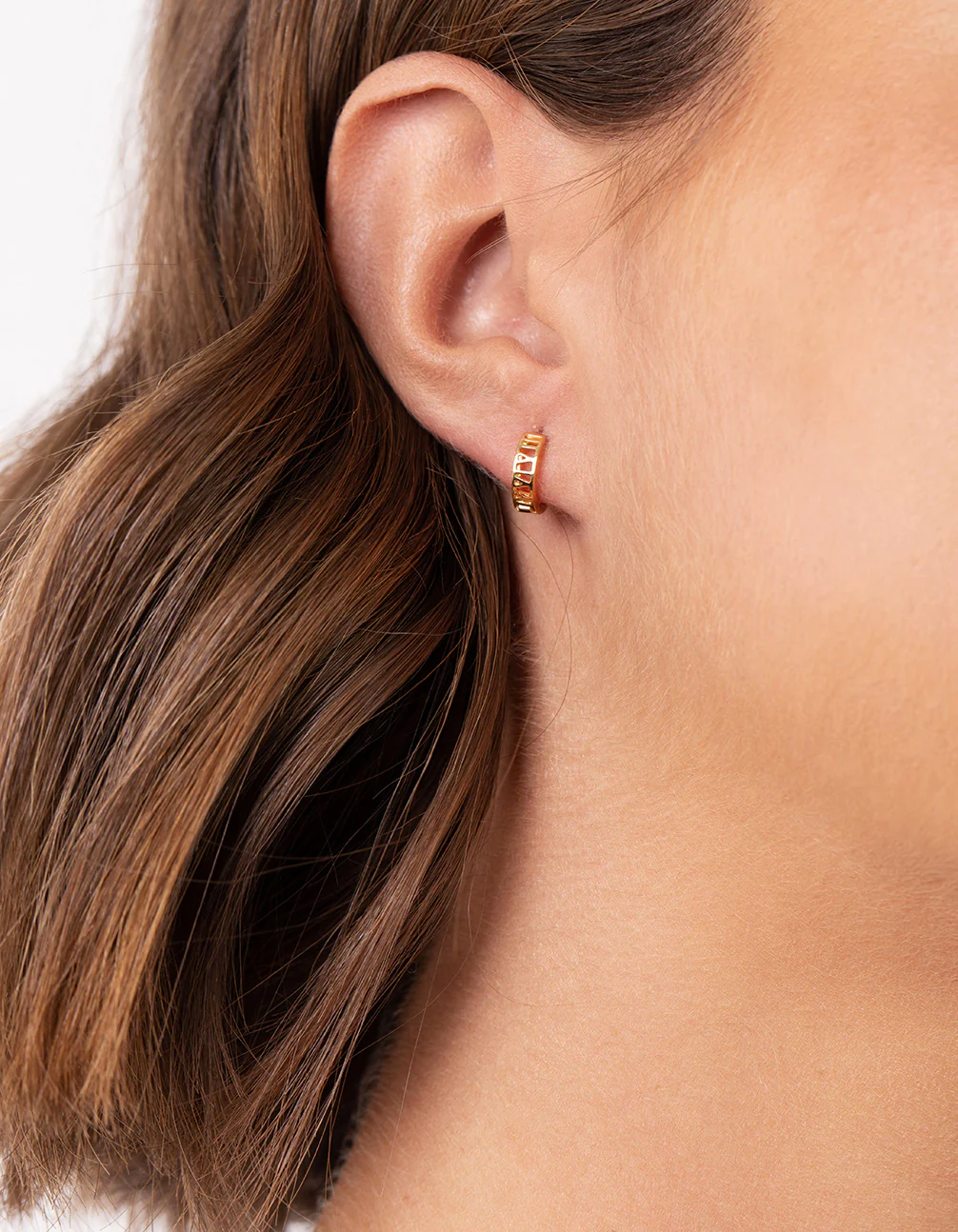 Gold Plated Sterling Silver Roman Numeral Hoop Earrings - Image 2