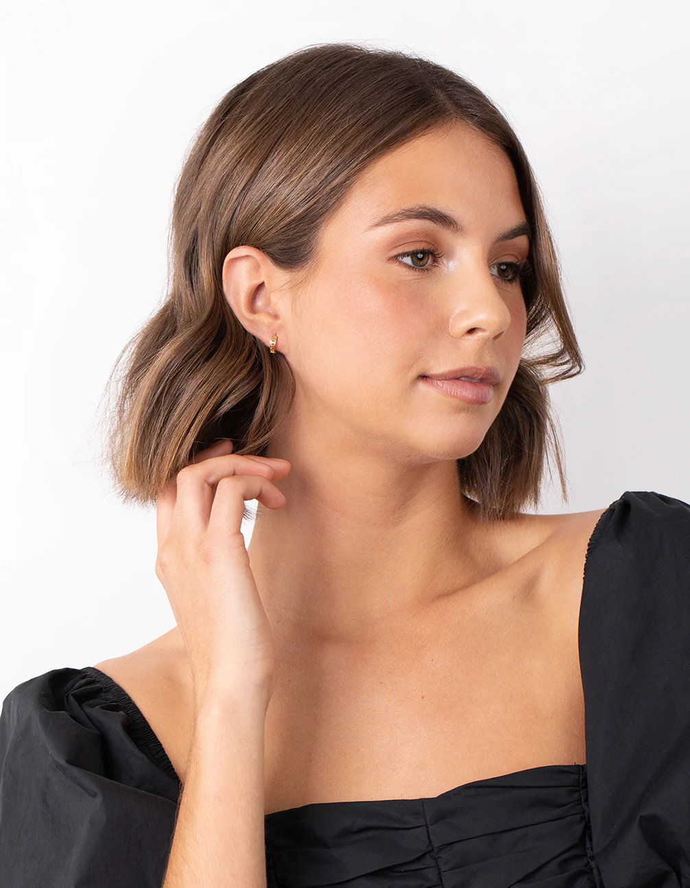 Gold Plated Sterling Silver Roman Numeral Hoop Earrings - Image 3
