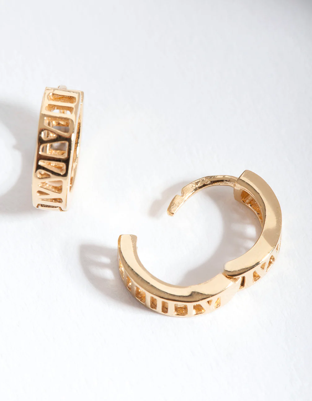Gold Plated Sterling Silver Roman Numeral Hoop Earrings - Image 4