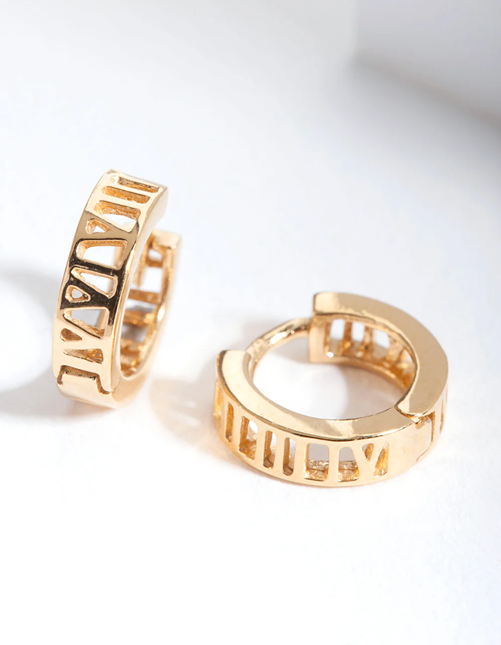 Gold Plated Sterling Silver Roman Numeral Hoop Earrings - Image 5