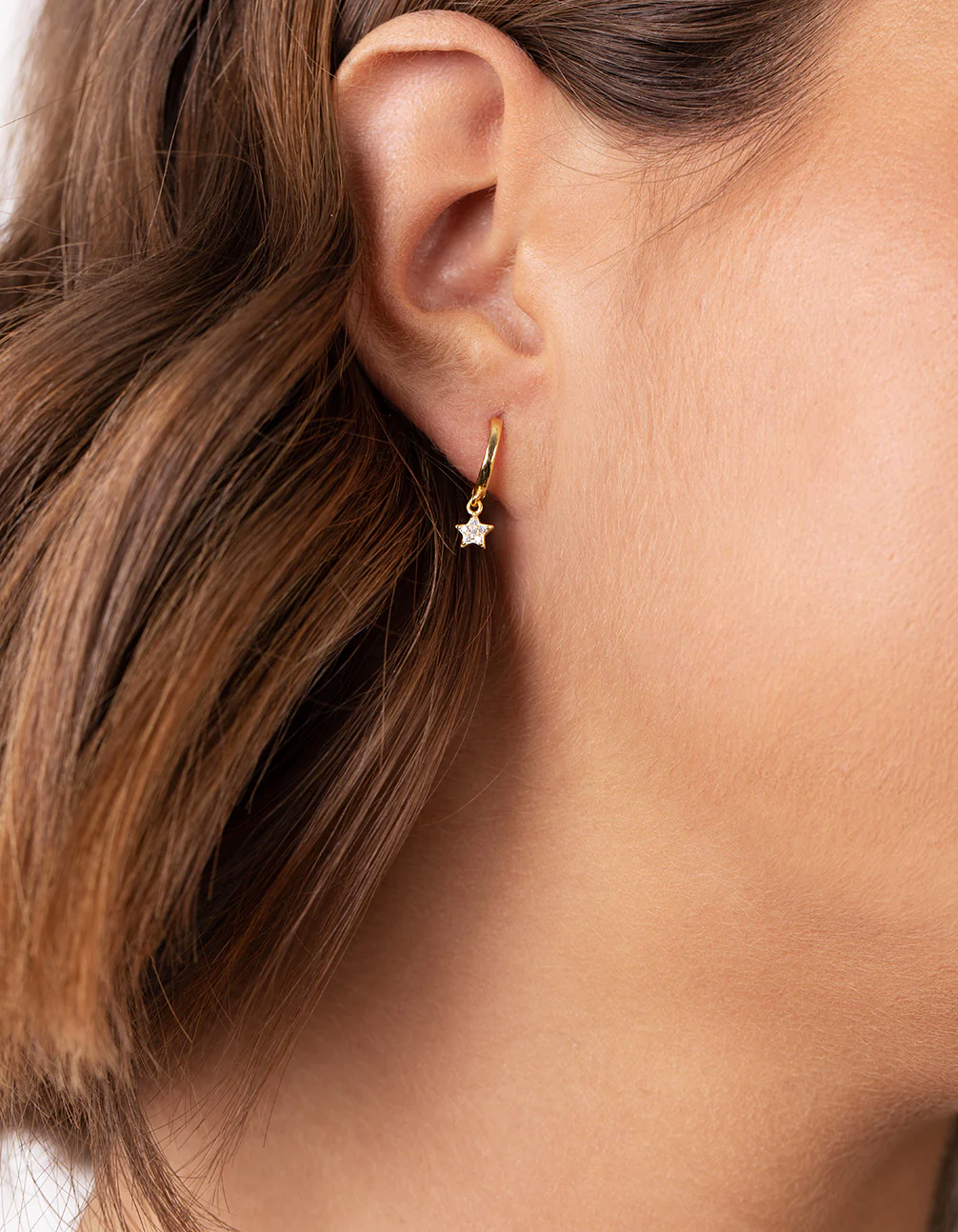 Gold Plated Sterling Silver Star Huggie Earrings - Image 2