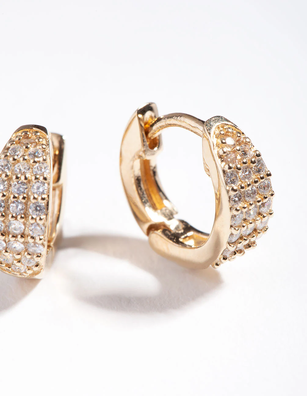 Gold Plated Sterling Silver Statement Pave Huggie Earrings - Image 2